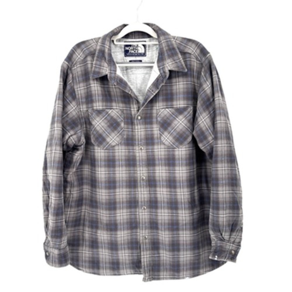 The North Face Flannel Shirt Shacket Mens XL Gray Plaid Quilted Lined Pockets